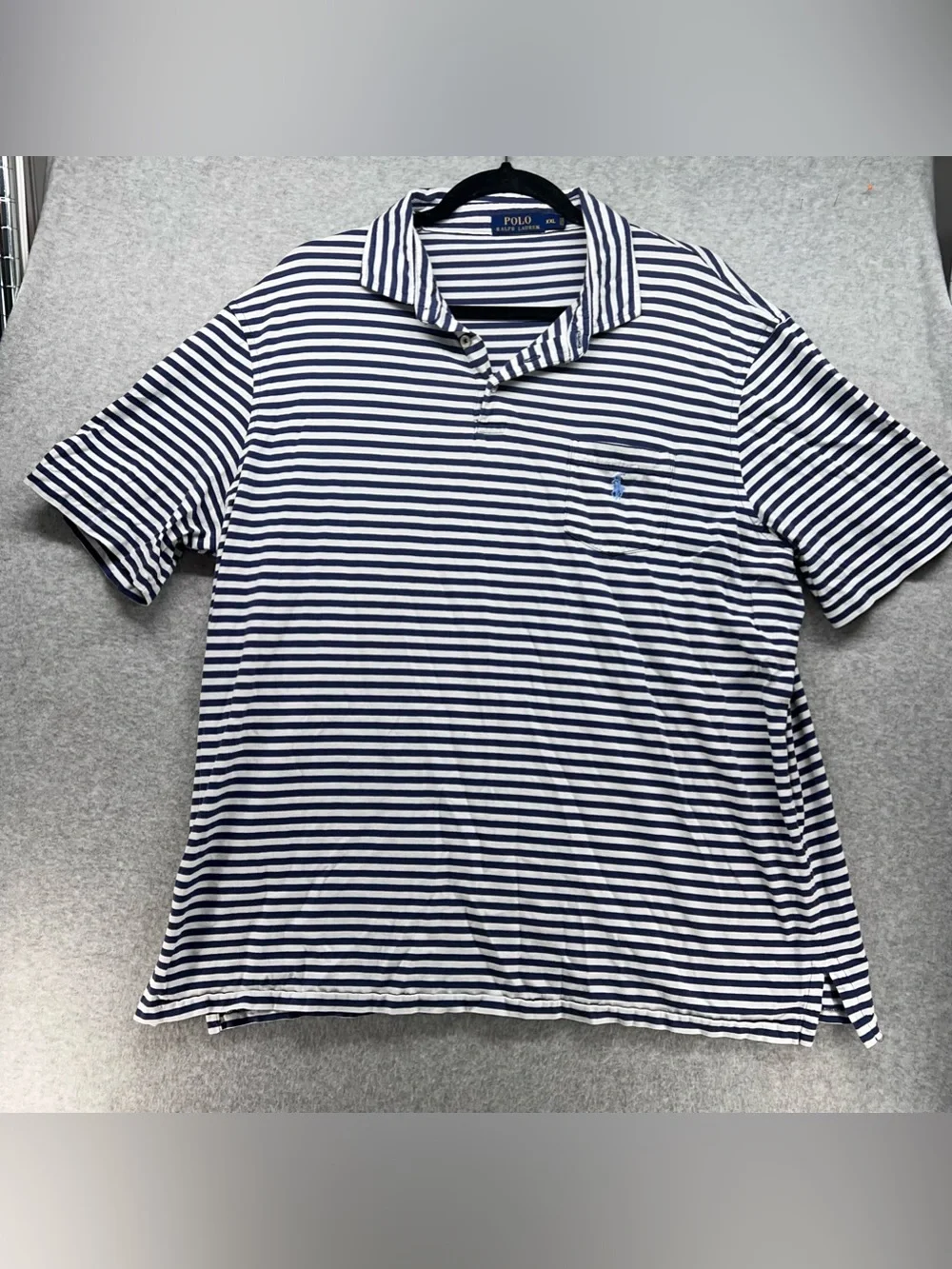 Ralph Lauren Blue and White Horizontal Stripe Polo
